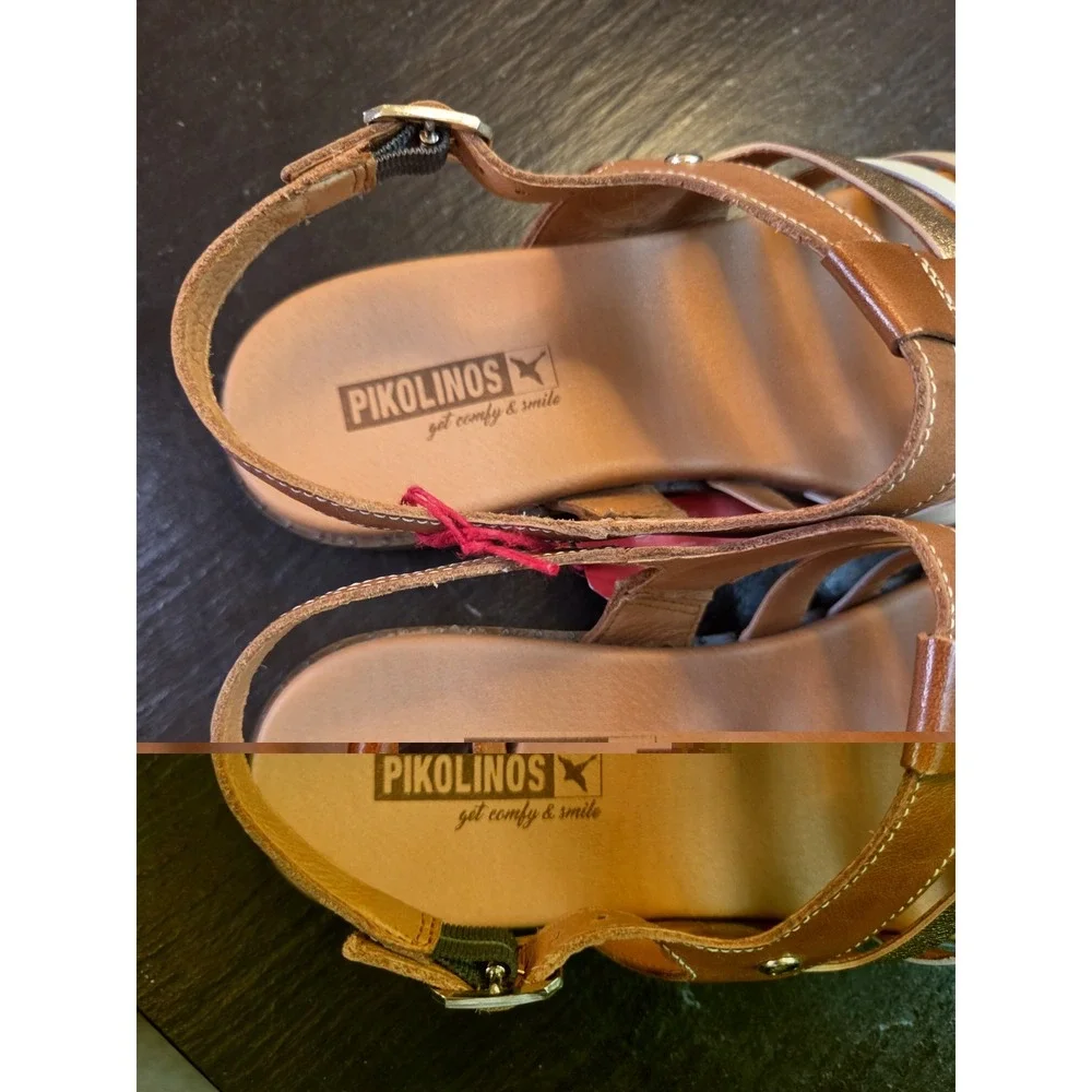 Pikolinos Formentera Leather Strappy Flat Sandals Brandy Size 40/9-9.5 NEW! $160